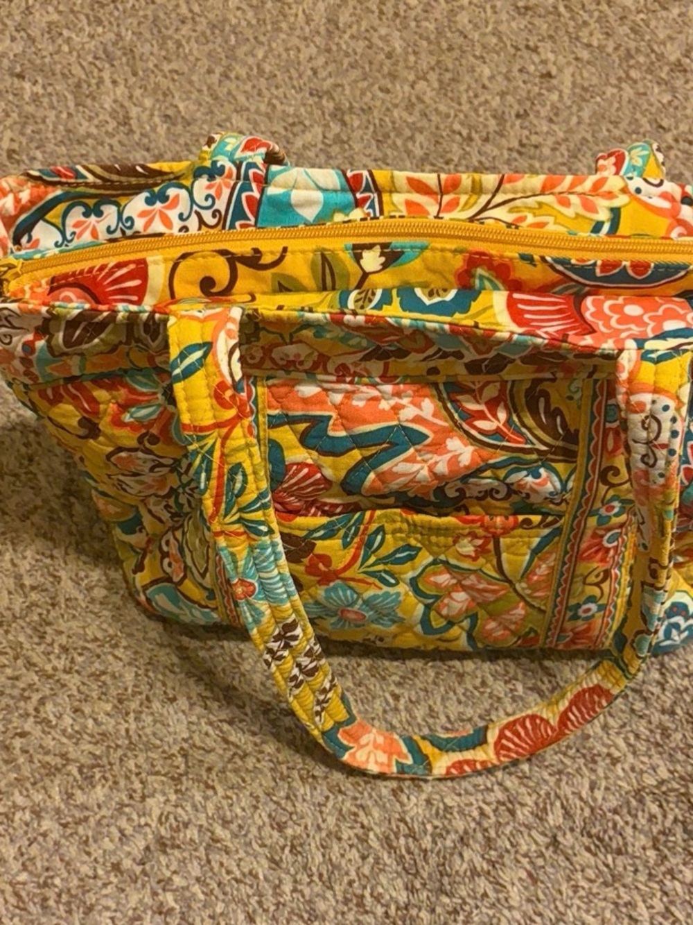 Vera Bradley Yellow Floral Quilted Tote with Teal, Red, Pink and Brown Accents - Picture 5 of 5